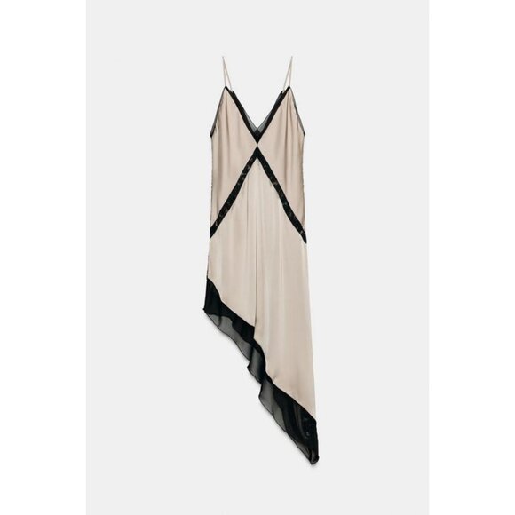 ZARA ASYMMETRIC SATIN EFFECT MIDI DRESS - Picture 7 of 9